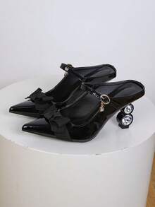 女士尖头高跟鞋，优雅时尚的设计，露出鞋跟 - 黑色 - 查看 7