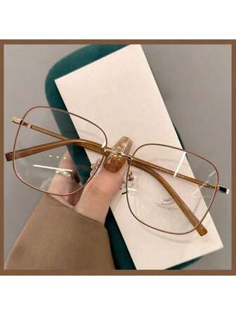 1 件大号方形普通眼镜框，最新设计，适合派对和休闲外出，韩式修脸简约框架眼镜配件，适合女士