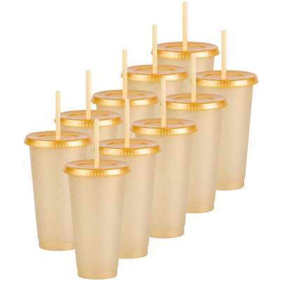 Paquete 10 Vasos Reusables Con Popote Para Bebidas Frías 24 Oz