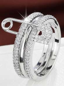 三色三环时尚女士戒指，可拆卸，锆石装饰，适合女性日常搭配、派对、礼物、配饰