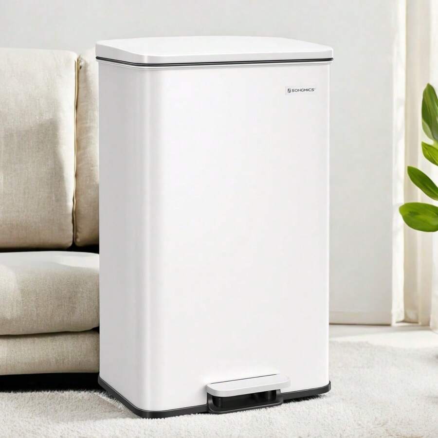 SONGMICS Kitchen Trash Can, 10.5 Gallon (40 L) Garbage Can, Large Step Trash Bin With Lid, Stainless Steel, Soft Close, 15 Trash Bags Included - 白色 - 查看 1