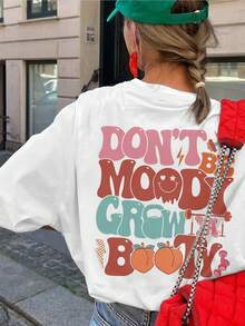 Camiseta de manga corta de cuello redondo casual con eslogan "No estés de mal humor, haz crecer tu trasero", camiseta divertida de gimnasio para mujeres, regalo para amante del fitness, camiseta de manga corta casual de moda para primavera/verano