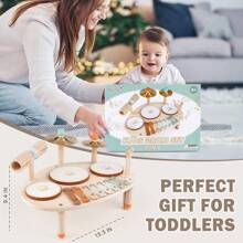 vanplay Set di batteria giocattolo per bambini dai 3 anni in su, giocattolo di batteria in legno 9 in 1, strumento musicale, giocattolo Montessori, regalo per bambini e bambine dai 3 anni in su