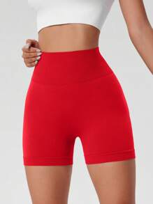1pc Women Solid Color Yoga Compression Shorts, Outdoor Sports Shorts