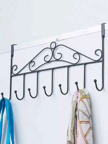 铁艺门后挂钩及免钉防损门挂式衣架：优雅的门后挂钩，可悬挂毛巾、外套和配饰，让您的空间井然有序，尽显时尚格调；精心设计，最大限度地提升衣橱和玄关空间利用率，轻松承载轻便衣物、围巾、包袋、浴巾和日常必需品；完美搭配简约、波西米亚、时尚等各种风格；采用优质铁艺饰面，经久耐用，易于拆卸，不会损坏墙面。 - 彩色 - 查看 4