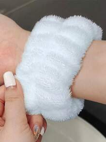 2pcs Solid Bath Wrist Band, Simple Plain Color Absorb Water Wristbands For Washing Face Hair Accessories