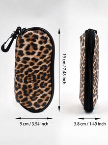 1 buah Kotak Kacamata Lembut Motif Leopard Cokelat & Hitam, Kotak Kacamata dengan Pengait - MultiWarna - View 5