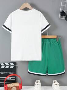 2 Peças/Conjunto Conjunto de Camiseta com Estampa de Letra e Shorts de Estilo Esportivo da Moda Infantil, Verão