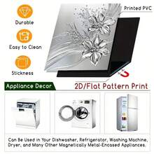1 miếng dán cửa máy rửa chén bằng PVC từ tính 2D/phẳng 1 lớp dọc, miếng dán từ tính in họa tiết hoa nổi bằng kim loại màu bạc, miếng dán từ tính chống thấm nước, dễ vệ sinh, có thể tái sử dụng, dùng cho máy rửa chén, tủ lạnh, máy giặt, máy sấy, cửa tường nhà, trang trí tấm ốp thiết bị nhà bếp tiệc ngoài trời trong nhà - Nhiều màu - Xem 6