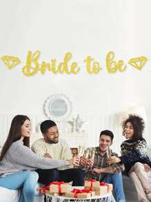 1pc Bride-To-Be Diamond Streamer Flag, Glitter Letter Backdrop Banner For Bridal Shower Party