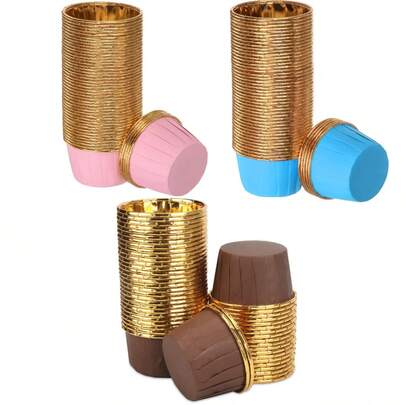 JiaWang 50 个一次性烘焙纸杯蛋糕杯，5*3.9 厘米 Ramekin 铝制纸杯蛋糕尖盘支架，3.5 盎司铝箔圆形防油纸松饼衬垫包装纸，适用于生日婚礼派对毕业典礼