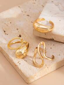 3 pièces/Set d'anneaux ouverts en métal à motif géométrique goutte d'eau, bagues de luxe élégantes pour mariages, fêtes, femmes, couples, anniversaires, cadeau polyvalent