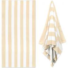 1 PC Large Oversized Beach Towel 31''x71'', Microfiber Pool Towel, Pink Striped Quick Dry Cabana Swim Towel - Beige - View 1