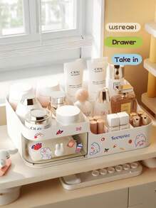 Drawer Style Makeup Storage Box, Tabletop Organizer For Cosmetics, Lipsticks, Skincare, Brushes. Suitable For Bathroom, Living Room, Bedroom, Office. Holds Remote Controls, Toothpicks, Chargers, Phone Cases And Saves Space.,For Holiday Beach, Bathroom Collection, Bedroom Collection, Large Capacity