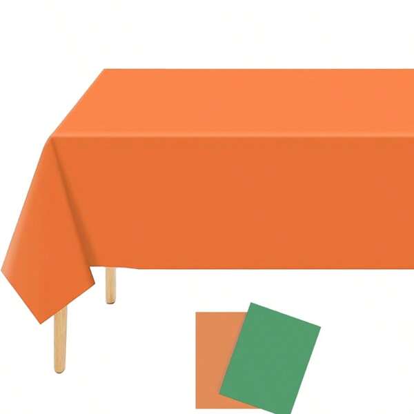 1pc Orange Plastic Tablecloth For Party, Orange/Green Disposable Tablecloth 54 X 72 Inches, Autumn Colors Suitable For BBQ, Picnic, Birthday Party, Dining Table Decor, Wedding