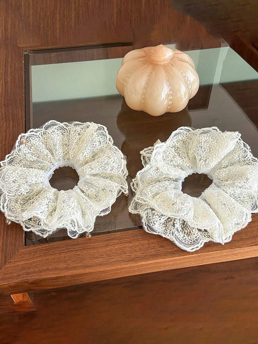 New Korean Style White Lace Scrunchie, Elegant & Charming, Simple French Ponytail Hair Tie Scrunchy Hair Ties - White - View 1