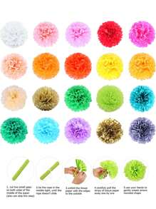 10/20/30pcs, Holiday Decorative Paper Flower Balls, Pompoms, Colorful Artificial Flowers, Wedding Party Backdrop Decor Props, Linkable And Hanging Fake Flowers