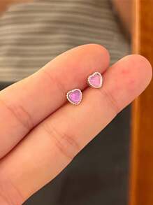 6pcs/Set Stylish Purple Geometric Unicorn, Starry Diamond, Heart & Moon Stud Earrings Set