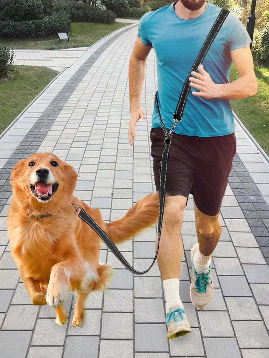 1pc Luminous Nylon Flat Leash With Reflective Strips, Crossbody Pet Lead Suitable For Medium To Small Pets, Hands-Free Walking And Running