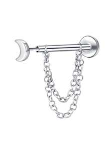 1pc Flat Back Stud Earrings Push In Cartilage Studs Earrings Chain Earrings For Women Stainless Steel Tragus Earrings Hypoallergenic Threadless Earrings Studs Piercing Jewelry