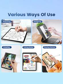 适用于 10.2 英寸 iPad（第十代/10.9 英寸，2022 年）、iPad Air 4/5/6/M4、iPad A16（第十一代，2025 年）、iPad Air 11 英寸和 13 英寸（M3/M2）、iPad Pro 11 英寸/12.9 英寸的触控笔，具备防误触和倾斜感应功能，内置 90mAh 电池，白色电容式触控笔，适用于 iOS 平板电脑。 - 白色 - 查看 8