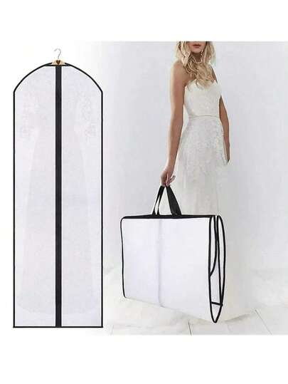 1 件白色可折叠衣服防尘罩，60x180cm PEVA 材质服装袋，适用于长裙、礼服和婚纱，防尘衣服收纳袋