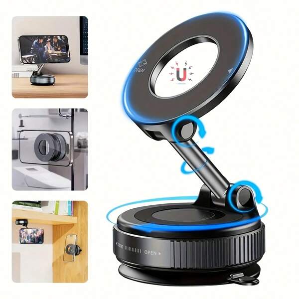 1 Piece Of Super Strong N52 Magnetic Phone Holder, Upgraded Aluminum, 360 ° Rotation And Foldable Design, With Vacuum Suction Cup - Perfect For Car Dashboard, Bathroom Tiles And Glass Surfaces, Perfect As A Gift For Family And Friends| Carefully Designed, No Need For Power, Perfect For Giving Friends Holiday Gifts, Birthday Gifts, Party Gifts, Christmas, Easter, Thanksgiving, Graduation Gifts