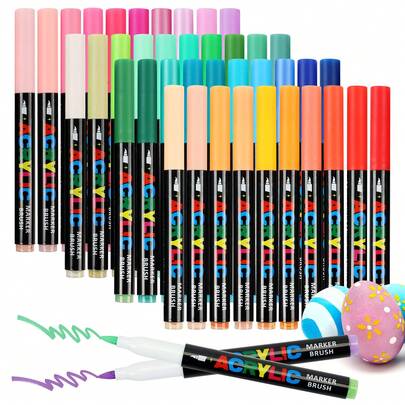 12/24/36/48/60/80 Colors Direct Liquid Acrylic Marker Pens Professional Soft Tip Art Marker Sets Large Capacity Fill Color Christmas Gift For Wood, Rocks, Pumpkins, Fabric, Glass, Plastic, Ceramic, DIY, Easter, Graffiti, Art Creation, Non-Fading On Paper Back To School