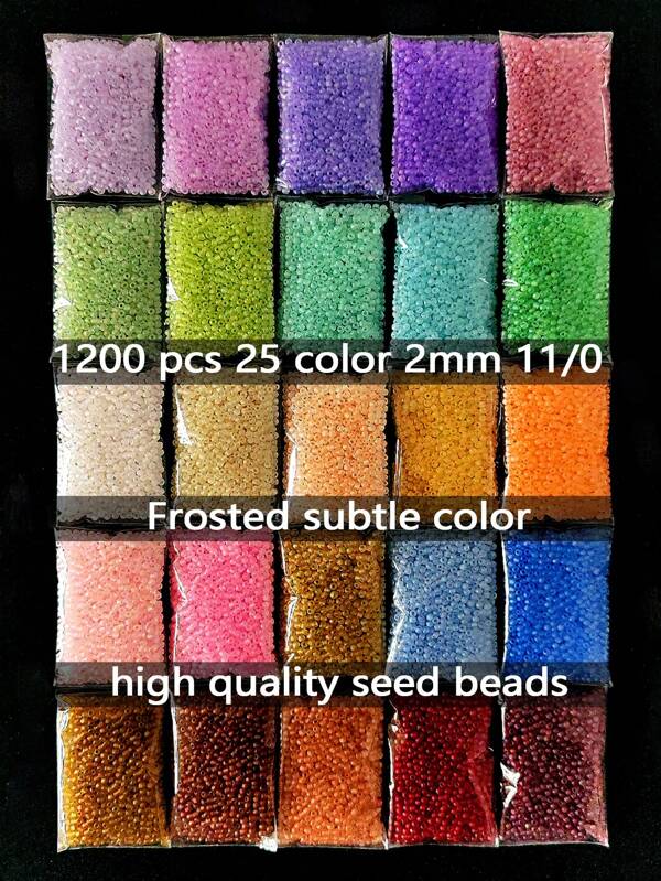 1.200 Peças de Miçangas de Semente Mate 2mm 11/0, 25 Cores Disponíveis, 20g/0,7055oz, Miçangas Pequenas Uniformes de Alta Qualidade para Artesanato DIY, Joalheria, Tecelagem, Bordado Francês, Pulseiras, Brincos, Colares, Anéis - Ótimo Presente