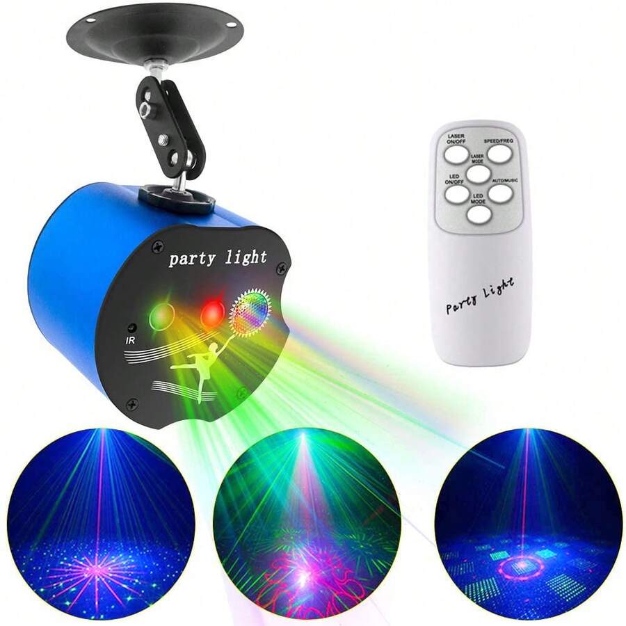 Mslitely 全新藍色 Apple 迪斯可燈,48 種圖案 + Rgb 背景 Dj 燈,帶 3 英尺 Usb 電源線 聲控閃光燈,帶遙控器,適用於派對 家庭表演、酒吧、俱樂部、生日酒吧、聖誕節假期