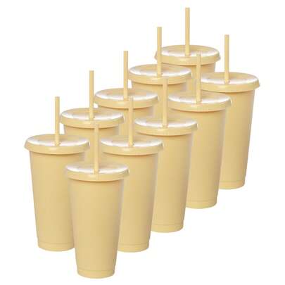 Paquete 10 Vasos Reusables Con Popote Para Bebidas Frías 24 Oz