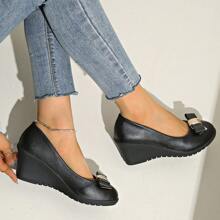 Floral Work Shoes For Women, Non-Slip Soft-Sole Platform Loafers, Black Leather Professional Office Shoes