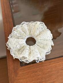 New Korean Style White Lace Scrunchie, Elegant & Charming, Simple French Ponytail Hair Tie Scrunchy Hair Ties - White - View 4