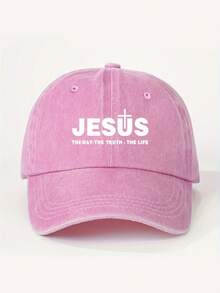 1 件印花“JESUS”水洗棒球帽，可调节户外防晒休闲帽，适合春秋季旅行海滩，男女通用时尚 Y2K 风格帽子万圣节 - 棒球帽 - 查看 4