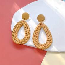 1 Pair Handmade Rattan Circle Drop Earrings, Geometric Design, Versatile For Women - Multicolor - View 11