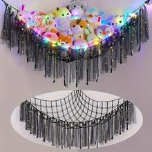 1pc Plush Stuffed Animal Hanging Hammock Net Swing, Large Size Decorative Storage Swing Rack For Home Living Room Bedroom, Cute & Fun Gift Decor, 100X100X150cm Handmade Knitted Triangle Hammock (No Lights Included) - 彩色 - 查看 3