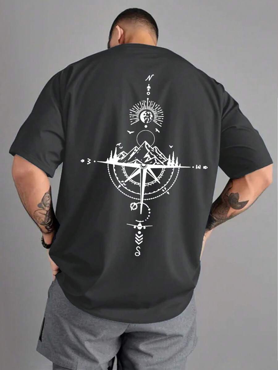 Men's New Sports And Leisure T-Shirt, Direction Compass Pattern Printed, Suitable For Going Out, Friends, Outdoor Travel Men's Sports Shirt, Lightweight And Comfortable Suitable For Daily Leisure T-Shirt, Sports And Daily Gym Sportswear, Lightweight Sports T-Shirt, Comfortable Sports Hiking And Fishing Versatile Short Sleeved T-Shirt