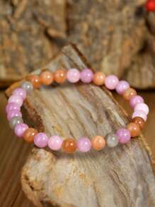 Pulsera de piedras naturales color rosa primaveral, set de pulsera de estilo bohemio con perlas de sunstone, cuarzo rosa y lepidolita, cadena de cristales de equilibrio energético para yoga, apta como regalo para mujeres