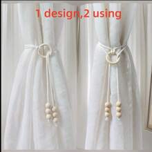 2 Pieces Of Wood Bead Curtain Tieback Boho Wood Ring Curtain Tiebacks Curtain Holdbacks For Wall Curtain Ties Curtain Tie Backs With Hooks For Boho Decor Bedroom Decor Nursery Decor
