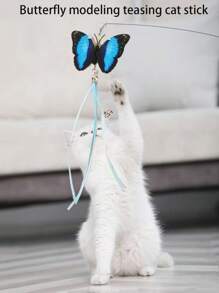 1pc Butterfly Shaped Cat Teaser Wand, Elastic Steel Rod With 3 Color Options, Cat Interactive Toy With Small Bell, Toys For Cat Training & Entertainment, Home & Outdoor Pet Supplies