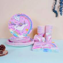 69/10/Set, Rosa Einhorn Themen Party Zubehör, Einwegteller, Pappteller. Beinhaltet 18 cm Teller, 23 cm Teller, Pappbecher und Servietten-Sets. Geeignet für 16 Personen, Picknick-Zubehör, Geburtstags-Partys, Camping, Dekoration und Feierlichkeiten. Party-Geschenke, Bridal-Shower, Restaurant-Dekorationen, Küchenutensilien, Rosa, Einhörner, Süß