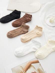 1/5 Pairs Japanese Cute Lace Trim Ankle Socks, Sweet Lolita Style, White - Multicolor - View 4