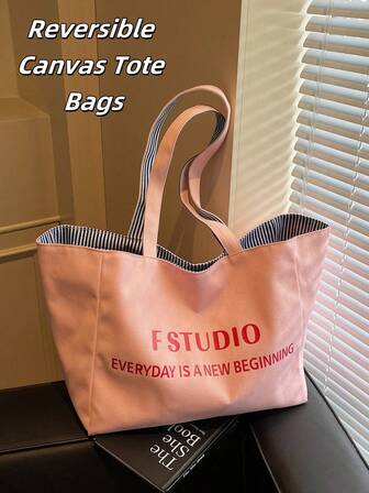 双面帆布托特包双面条纹帆布包是一款轻便的商务休闲简约购物袋，适合青少年女大学生、初学者和白领人士。非常适合办公室、大学