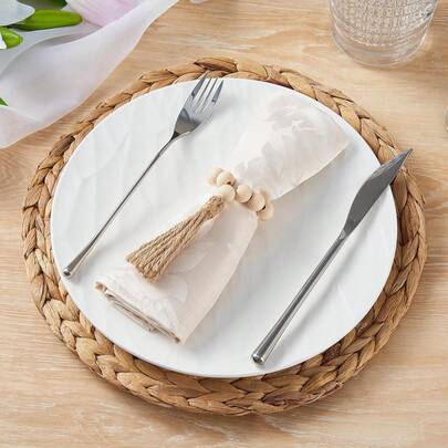 Napkin Rings Set Of 6, Wooden Bead Napkin Rings For Table Decor, Farmhouse Napkins Rings For Boho Table Decor, Spring Banquet, Wedding, Holiday Dinner Party