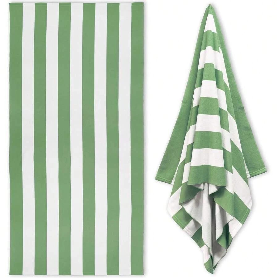 1 PC Large Oversized Beach Towel 31''x71'', Microfiber Pool Towel, Pink Striped Quick Dry Cabana Swim Towel - 綠色 - 查看 1