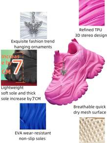 Tênis com Plataforma Espessura de 7cm, Decoração de Borboleta de Metal Prateado em Bege, Sapatos Esportivos na Moda, Presente Versátil para Estilo Punk, Plus Size, Confortável e Quente para Outono/Inverno, Adequado para Adolescentes, Estudantes Universitárias, Uso Externo, Todas as Estações, Sandálias Casuais de Malha Respirável e Secagem Rápida, Adequadas para Uso Diário, Encontros, Academia, Trabalho, com Salto Cunha para Aumento de Altura