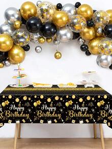 1件黑色金色生日快乐桌布，彩色纸屑和气球图案桌布，桌旗，生日派对餐桌装饰，家居装饰桌布，一周岁生日派对礼物，派对桌布，餐桌装饰，生日装饰 - 黑金生日 - 查看 5