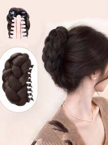 1 szt. damska spinka do włosów z warkoczy z syntetycznych włókien, wysoka spinka do warkoczy z koroną, spinka do baków, puszysty upięty kok, swobodna spinka do włosów z syntetycznych włókien, odpowiednia na każdą porę roku, jesień i zimę, akcesoria do włosów dla kobiet, stroje wakacyjne