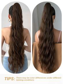 爪形马尾辫接发棕色 32 英寸长天然水波纹耐热纤维合成马尾辫假发适合女孩女士日常使用 - 黑棕色 - 查看 10