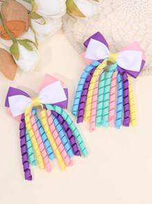 2 Stück Mädchen Regenbogen Farbverlauf Haarschleifen mit Quaste, süße, niedliche Haarspangen, Haarschleifen für Mädchen für Alltag und Party, modische Haarzubehör